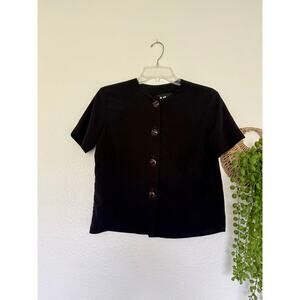 Vintage Crop Black Top JAVA Button Up Blouse 80s 90s Y2K